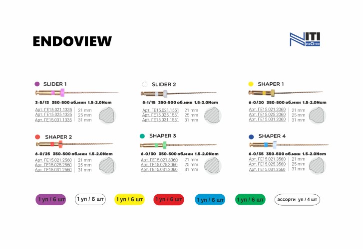 ENDOVIEW (15/05) - файлы для корневой обработки, тип NiTi 21мм (6шт), Geosoft / Россия-Израиль